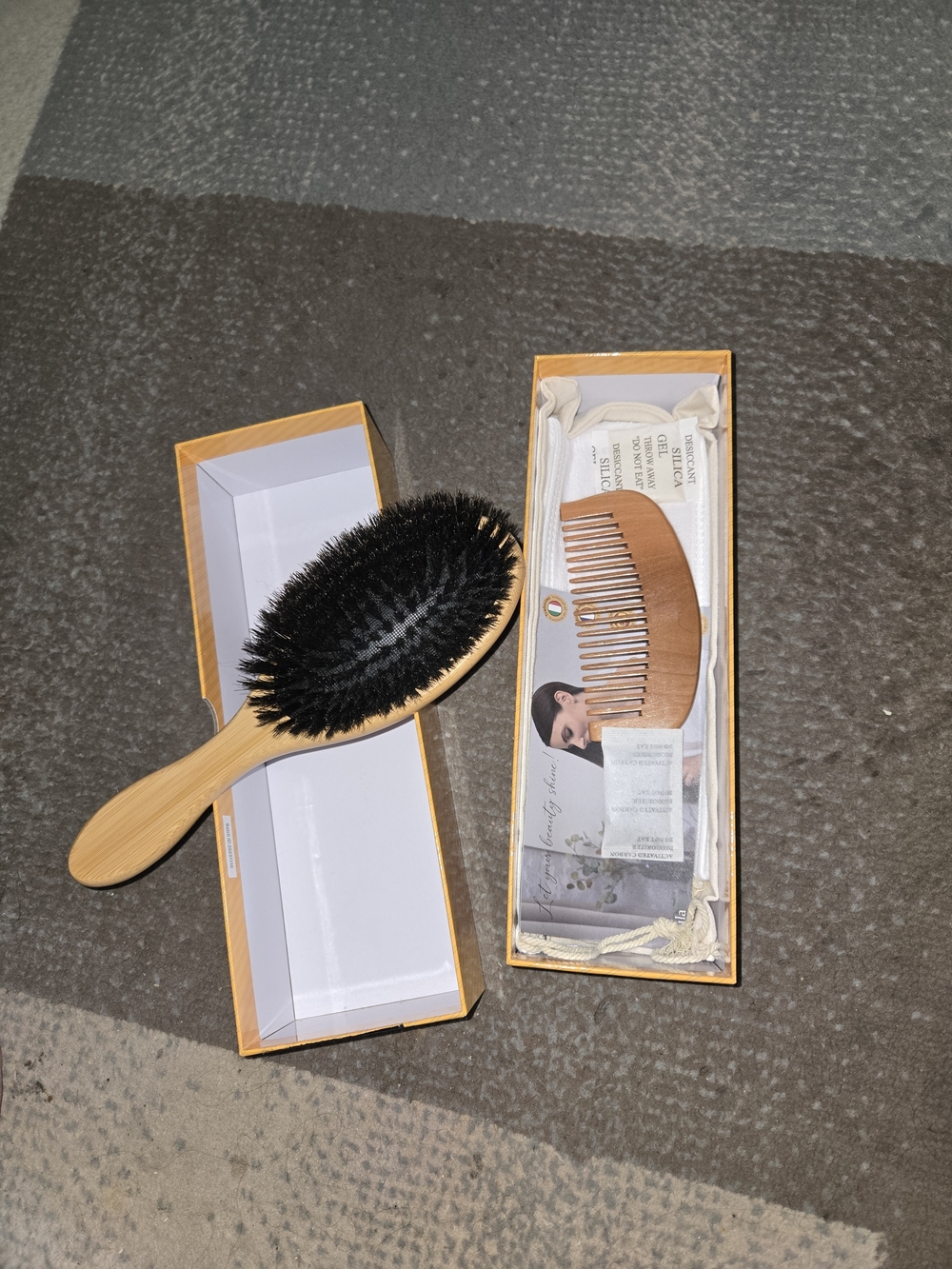 Belula Hair Brush with Boar Bristles and Wooden Comb Set - Natural Black